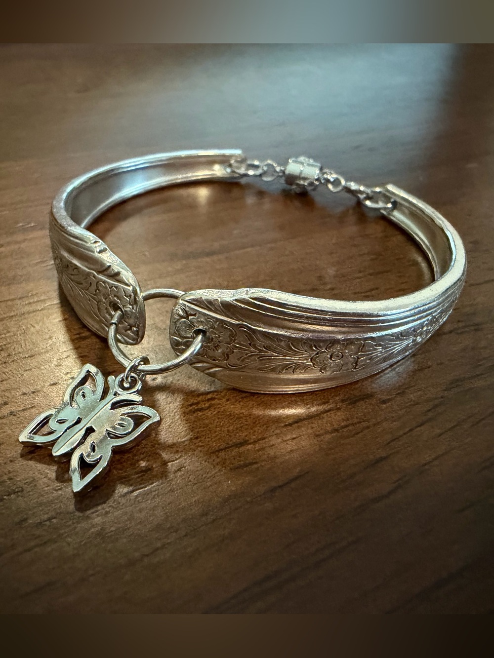Evangeline Silverware Bracelet with Butterfly Charm (Medium)